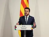 Pere Aragonès esta mañana durante la rueda de prensa posterior a la presentación del balance de su primer año de gobierno