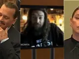 Johnny Deep, Jason Momoa y Amber Heard, en la parodia sobre el juicio.