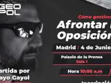 Cartel del evento del inspector Pelayo sobre las oposiciones.