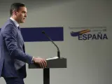 El presidente del Gobierno, Pedro Sánchez, comparece ante la prensa tras la celebración del Consejo Europeo.
