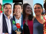 Los seis principales candidatos a la presidencia de la Junta de Andalucía, Juan Espadas (PSOE), Juanma Moreno (PP), Juan Marín (Ciudadanos), Inma Nieto (Por Andalucía), Macarena Olona (Vox), y Teresa Rodríguez (Adelante Andalucía).