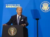 El presidente de Estados Unidos, Joe Biden, durante su discurso en el evento inaugural de la IX Cumbre de las Américas, en Los Ángeles.