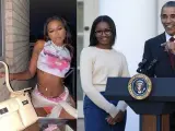 Sasha Obama, en una imagen difundida en Instagram y junto a su padre, Barack Obama, cuando era presidente de EE UU.