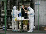 Un hombre se somete a una prueba para detectar el coronavirus en Shanghái, en China.