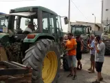 Payeses de Baldomar preparados con sus tractores para salir a labrar los campos este jueves para evitar la propagación del incendio forestal declarado el pasado miércoles.