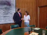 Teresa Ribera y Adrián Barbón, este lunes en la sede del Ministerio de Transición Ecológica.