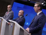 Los líderes de Albania, Macedonia del Norte y Serbia, en rueda de prensa.