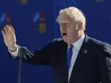 El primer ministro del Reino Unido, Boris Johnson, a su llegada a la primera jornada de la cumbre de la OTAN que se celebra este miércoles en el recinto de Ifema, en Madrid.