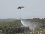 Los medios aéreos y terrestres trabajan en la extinción del incendio.
