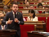 Pere Aragonès durante la sesión de control de este miércoles en el Parlament.