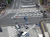 Imagen aérea del lugar donde se ha producido el atentado contra el ex primer ministro nipón Shinzo Abe.