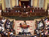 El presidente del Gobierno, Pedro Sánchez, interviene durante la primera jornada del debate sobre el estado de la nación, en el Congreso de los Diputados.