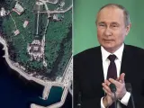 Combo de imágenes del presidente ruso, Vladimir Putin, y su supuesto palacio ubicado a orillas del Mar Negro.