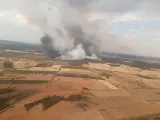Vista aérea del incendio declarado este domingo en Losacio (Zamora).