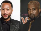Los músicos John Legend y Kanye West.