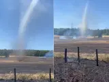 Dos capturas del vídeo del tornado captado en Inglaterra.
