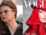 Izq: Linda Evangelista tras el tratamiento estético que desfiguró su rostro. Dcha: la modelo protagoniza la portada de septuiembre 2022 de Vogue UK