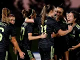 El Real Madrid femenino celebra el gol de Caroline Weir que les dio la victoria ante el City.