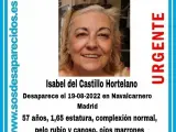 Cartel de Sos Desaparecidos para ayudar en la búsqueda de Isabel del Castillo, desaparecida en Navalcarnero.