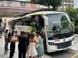 Parada de autobús de la línea que une Barcelona y Mataró