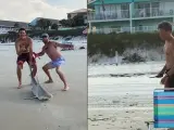 Dos bañistas apuñalando a un tiburón en Florida.