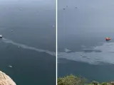 Un vídeo enseña la mancha de fueloil que se ha quedado en el Campo de Gibraltar tras vertidos del buque OS35