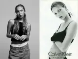 Lila, a la izquierda. A la derecha, una foto publicitaria clásica de Kate Moss para Calvin Klein.