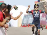 Richard Carapaz celeba su victoria en la 14ª etapa de la Vuelta.
