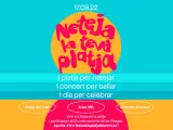 Cartel de la Fiesta de la Playa en El Prat del próximo sábado 17 de septiembre organizada por Estrella Damm y CRAM.