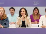 La dirección de Podemos y, en primer plano, sus números uno, dos y tres: Ione Belarra, Irene Montero y Lilith Verstrynge.