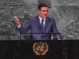 El presidente del Gobierno, Pedro Sánchez, durante su discurso ante la Asamblea General de la ONU.