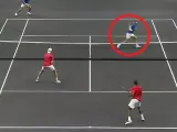Momento del pelotazo de Tiafoe a Roger Federer