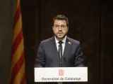 El president de la Generalitat, Pere Aragon&egrave;s, durante su comparecencia.