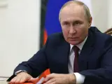 El presidente Rusia, Vladimir Putin, durante una videoconferencia en el Kremlin.
