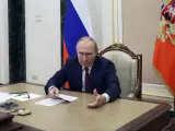 El presidente Rusia, Vladimir Putin, durante una videoconferencia en el Kremlin.