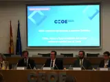 El presidente de la CEOE, Antonio Garamendi, en la presentación del informe sobre cifras, retos y oportunidades de la sanidad privada.