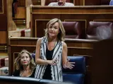 La ministra de Educación y Formación Profesional, Pilar Alegría, interviene durante una sesión plenaria en el Congreso de los Diputados, a 14 de septiembre de 2022, en Madrid (España).