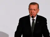 El presidente de Turquía, Recep Tayyip Erdogan, en el foro de la Comunidad Política Europea, en Praga.