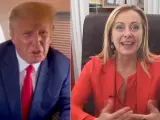Donald Trump y Giorgia Meloni, en sus respectivos vídeos enviados con motivo del acto Viva 22 de Vox.