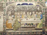 Detalle de una de las escenas del restaurado frontal florentino dedicado a la vida de Jesús, en concreto, a la Santa Cena, que se puede ver de nuevo en la Seu de Manresa (Barcelona).
