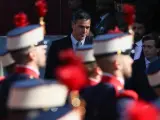 El presidente del Gobierno, Pedro Sánchez, en el desfile militar del día de la Hispanidad.