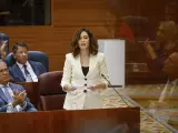 La presidenta de la Comunidad de Madrid, Isabel Díaz Ayuso, este jueves en la Asamblea de Madrid.