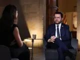 El presidente de la Generalitat, Pere Aragonès, durante la entrevista de anoche.