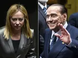 La líder de Hermanos de Italia, Giorgia Meloni, y el ex primer ministro italiano, Silvio Berlusconi.