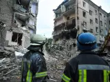 Edificio destruido por un bombardeo ruso en Zaporiyia, Ucrania.