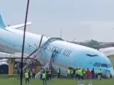 El avión fuera de la pista tras el aterrizaje de emergencia.