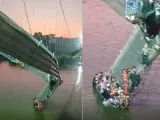 Derrumbe del puente colgante de Morbi, en la India.