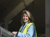 La ministra de Transportes, Raquel Sánchez, interviene durante su visita a las obras de construcción del proyecto Madrid Nuevo Norte, el 7 de noviembre de 2022.