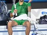 Novak Djokovic, en uno de los descansos de la final ante Casper Ruud.