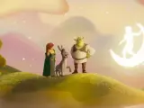 Fiona, Asno y Shrek frente al niño de la luna